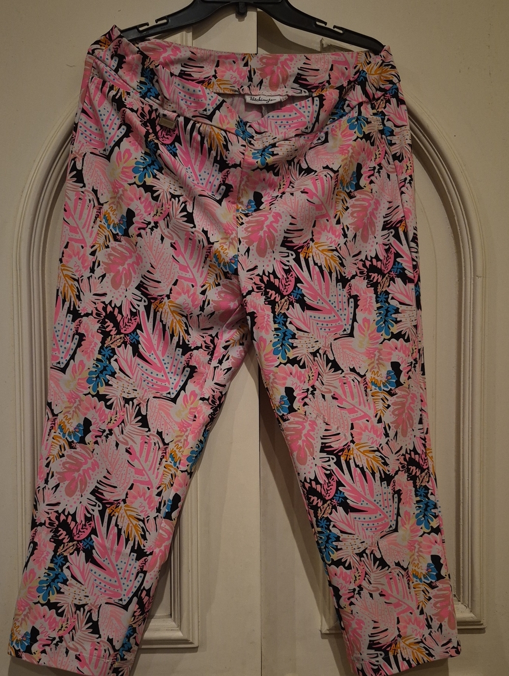 Patchington Pink Tropical Print Capris with Blue & Yellow Accents